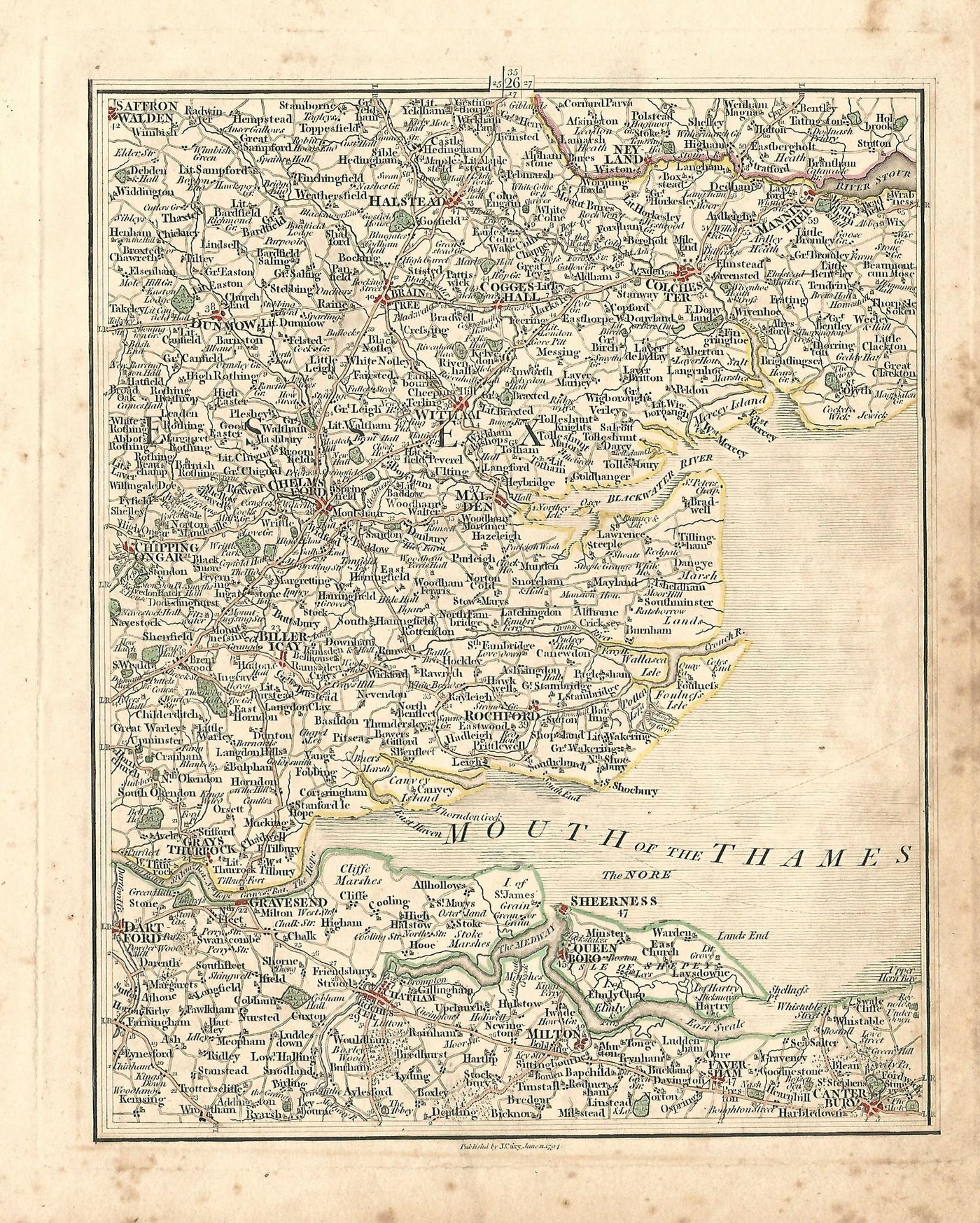 Essex Kent antique map published 1794 by John Cary