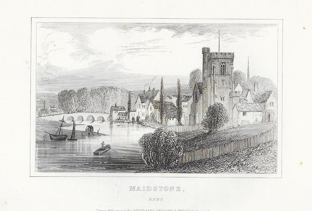 Maidstone Kent antique print 1845