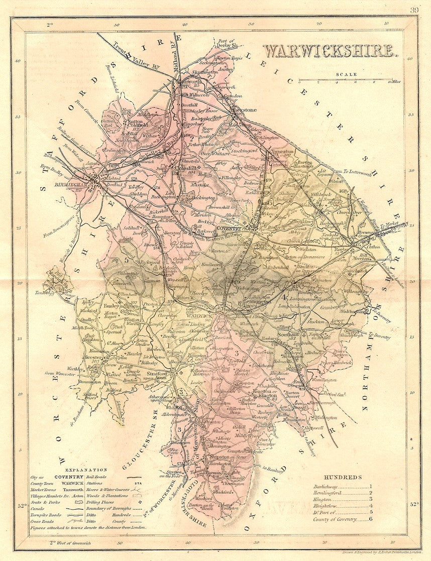 Warwickshire antique map 1845