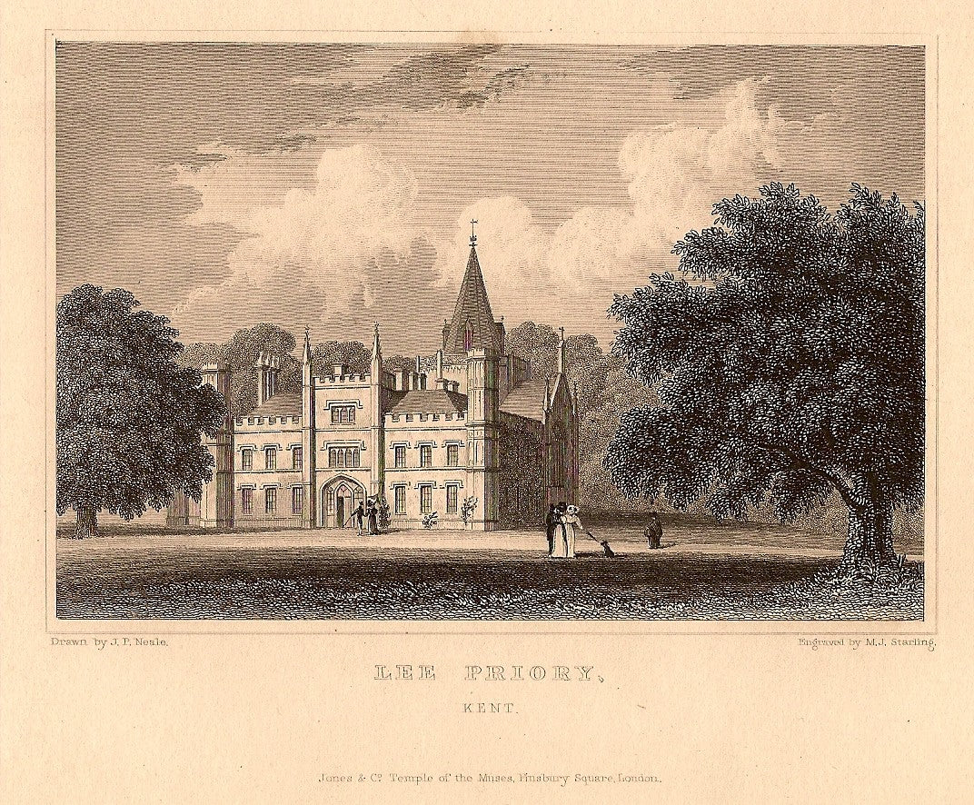 Lee Priory Lewisham Kent antique print 1847