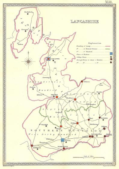Lancashire parliamentary boundaries antique map published 1835