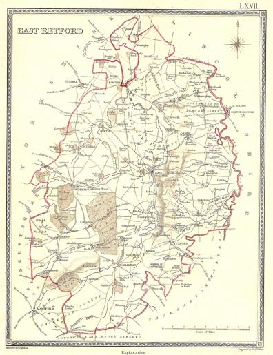 East Retford Nottinghamshire parliamentary boundaries antique map 1835