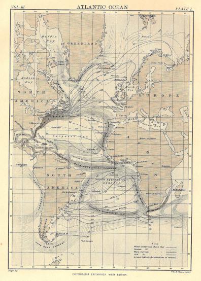 Atlantic Ocean antique map from Encyclopaedia Britannica 1889 – Maps ...