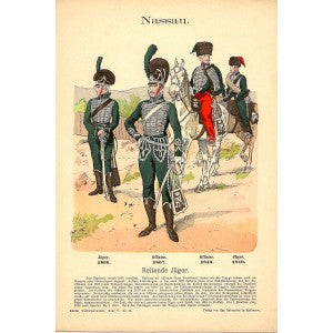 Nassau Hussars in Napoleonic War uniforms antique print published 1894