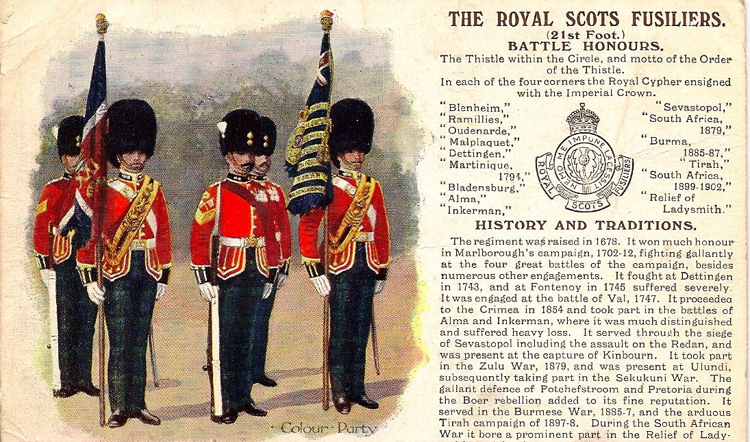 Royal Scots Fusiliers British Army antique postcard 1913ready to frame ...