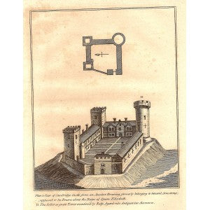 Cambridge Castle antique plan & view