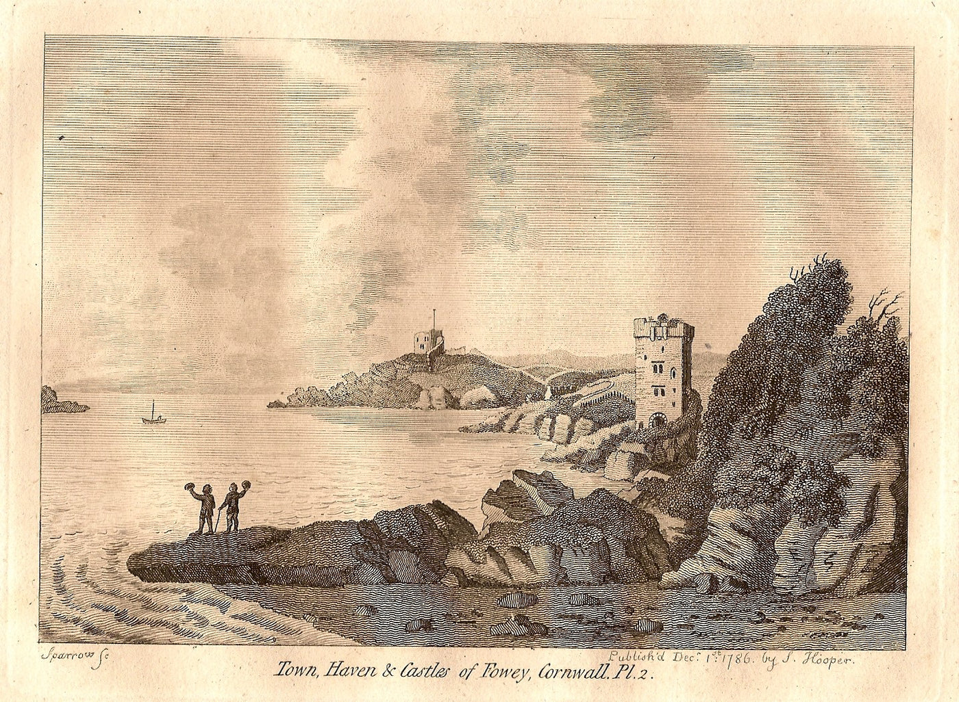 Fowey Castle Cornwall antique print 1786