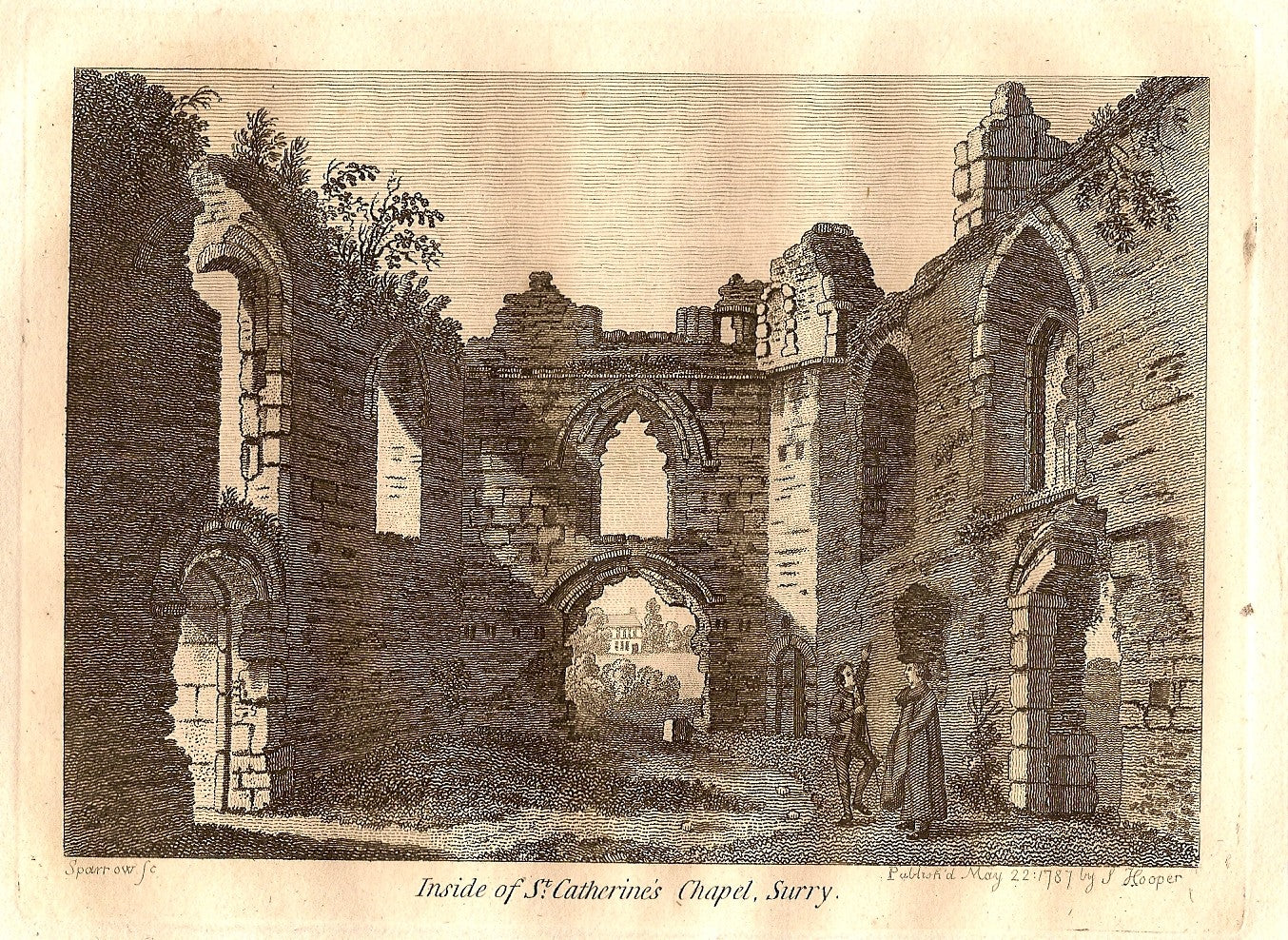 St Catherine's Chapel Artington Surrey antique print 1787