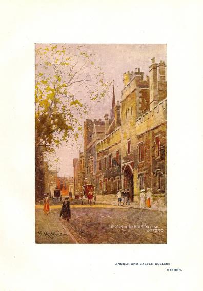 Lincoln and Exeter College Oxford antique print 1905