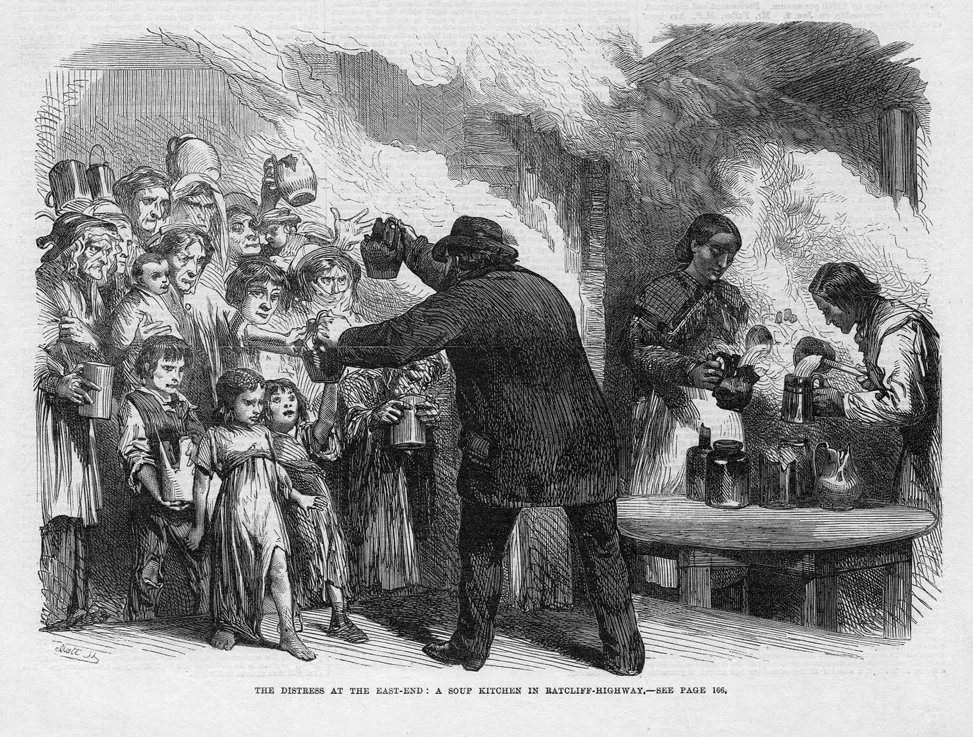 Soup Kitchen in East London antique print 1867