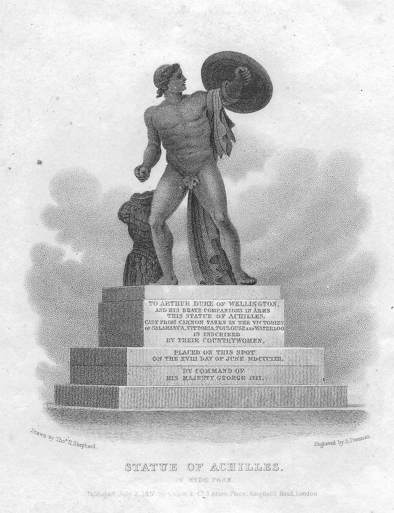 Achilles Statue Hyde Park original antique print published 1830